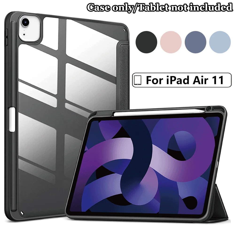 

Прозрачный акриловый чехол для ipad Air 4/5/6/7 Pro 11 (1st/2nd/3rd/4th) со слотом для ручки, функцией автоматического сна/пробуждения, прочная защита