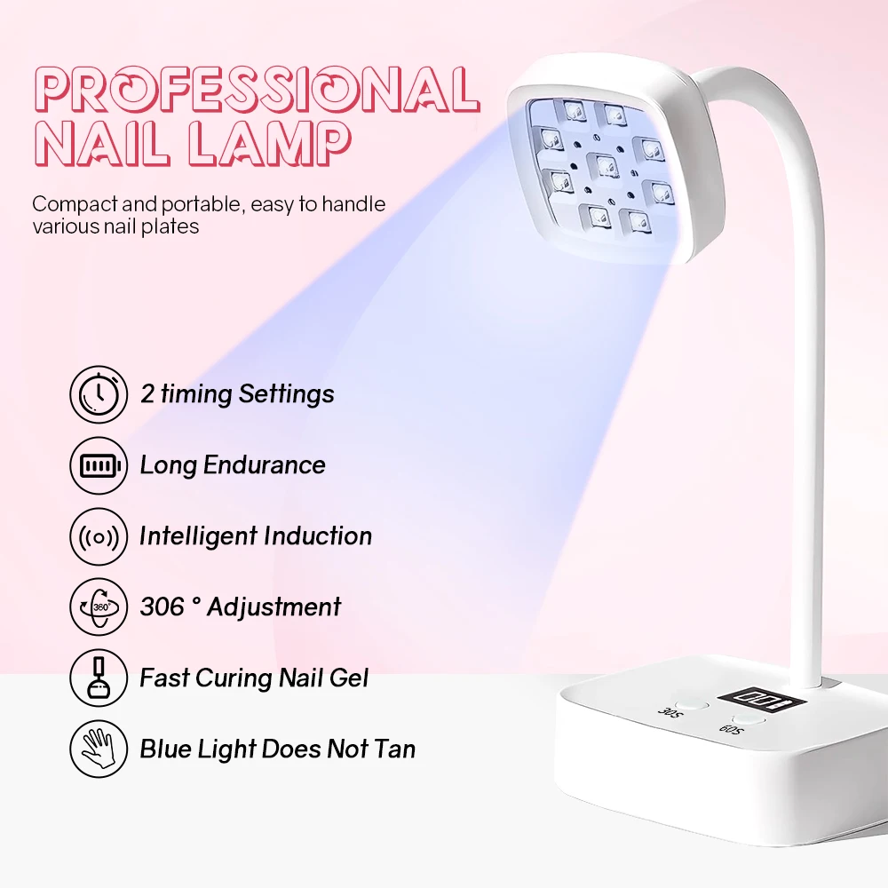 27W sem fio lâmpada de unhas LED UV secador de unhas recarregável sensor automático controle de toque secagem rápida luz de unhas 360 °   Candeeiro de mesa dobrável