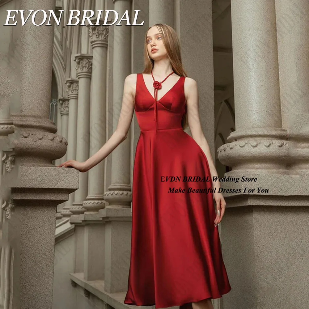 EVON BRIDAL A-lijn V-hals prom jurk mouwloos satijn vestidos de fiesta elegantes 2025 Midi thee-lengte avondjurk aangepast A-Lijn V-hals Prom Jurk Mouwloos Satijn vestidos de fiesta elegantes 2025 Midi Tea-Lengte Avond