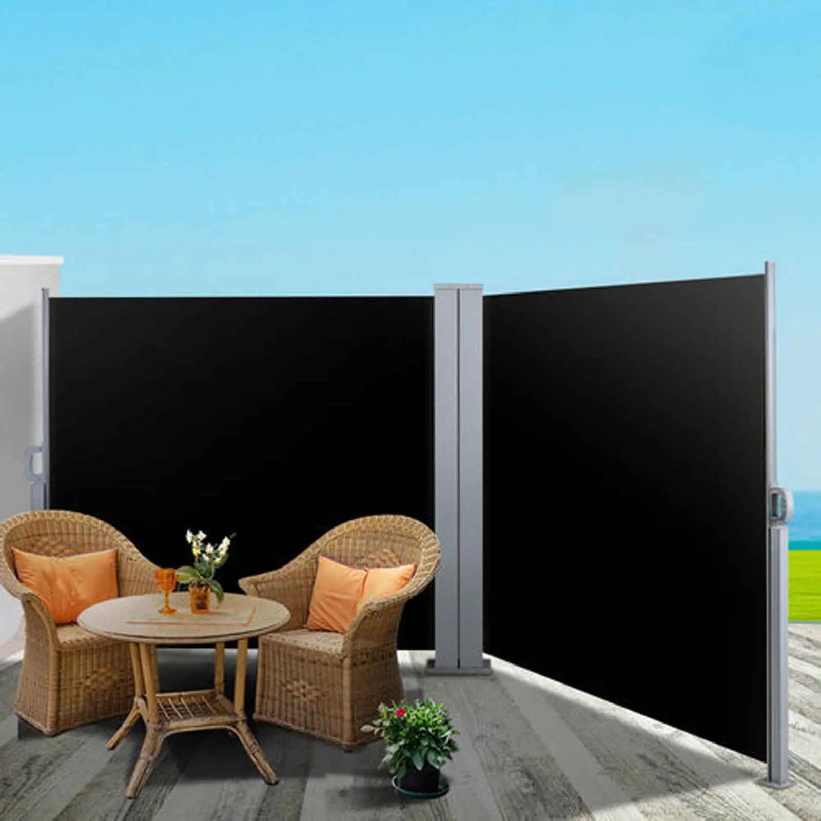 Outdoor Waterproof Double Side Sunshade Windproof Courtyard Partition Garden Retractable Side Awning Screen Privacy Partition