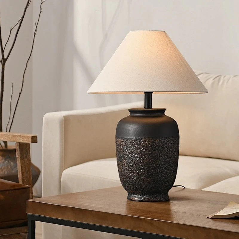 

Настольная лампа из белой ткани в китайском стиле, черная керамика, гостиная, спальня, столовая, настольный светильник, вилка европейского стандарта, Австралии, США, дропшиппинг