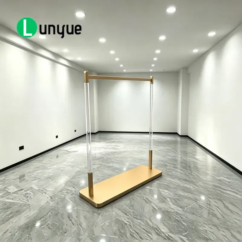 Light Luxury Transparent Acrylic Gold Display Rack Floor Standing Clothes Hanger for Women Clothing Store Wedding Dress