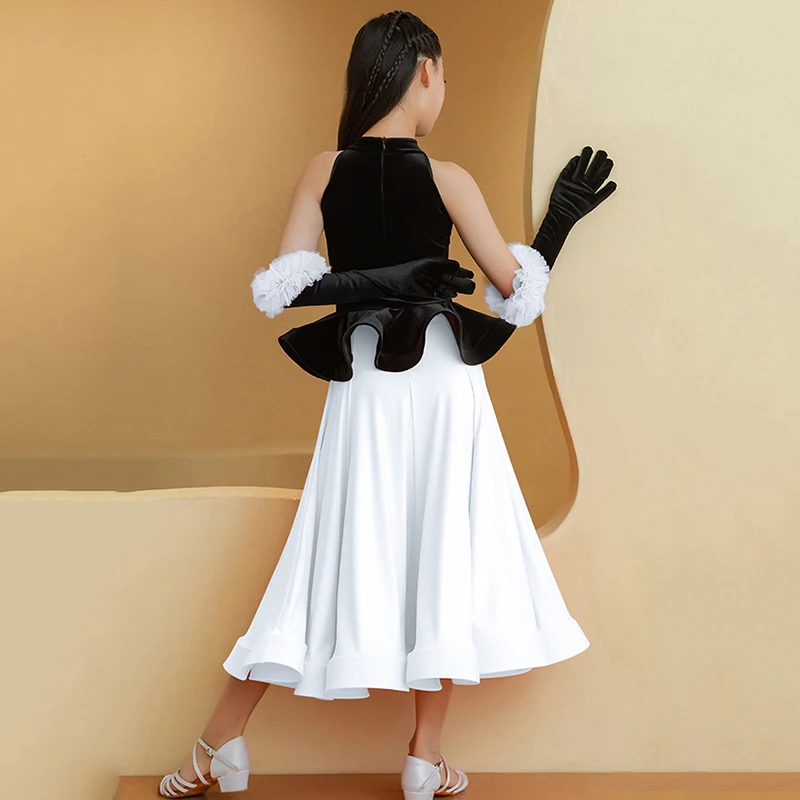 Kinder Mädchen Samt Walzer Ballsaal Dancewear Wettbewerb Kleider Herbst Winter Professionelle Tanz Kostüm Rumba Moderne Kleidung