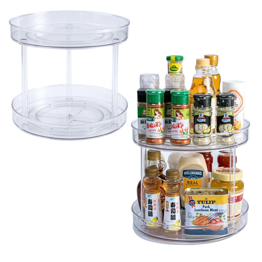 360° Rotating Organizer 2-Tier Transparent  Lazy Susan Non Slip for Kitchen Spice Cosmetic Bathroom Countertop Storage
