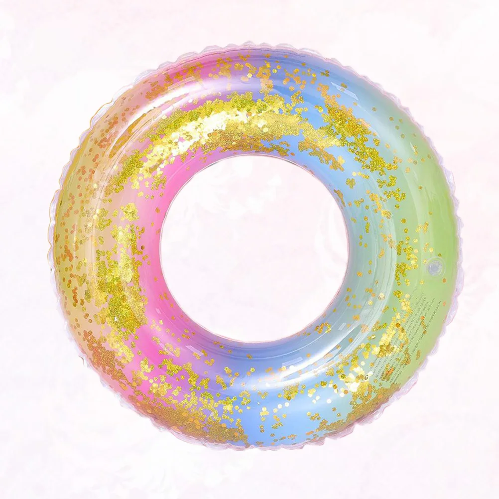 

Rainbow Swimming Ring Thicken Sequins Translucent Gradient Inflatable Swim Aid for Adults Pool Beach Lake Float Ring 80Cm
