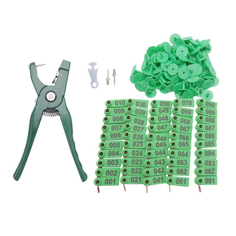 Livestock Animal Ear Tag Pliers, With Number 001-100 Ear Tags And 3 Pins, For Installing Cattle Sheep Pigs Ear Tags