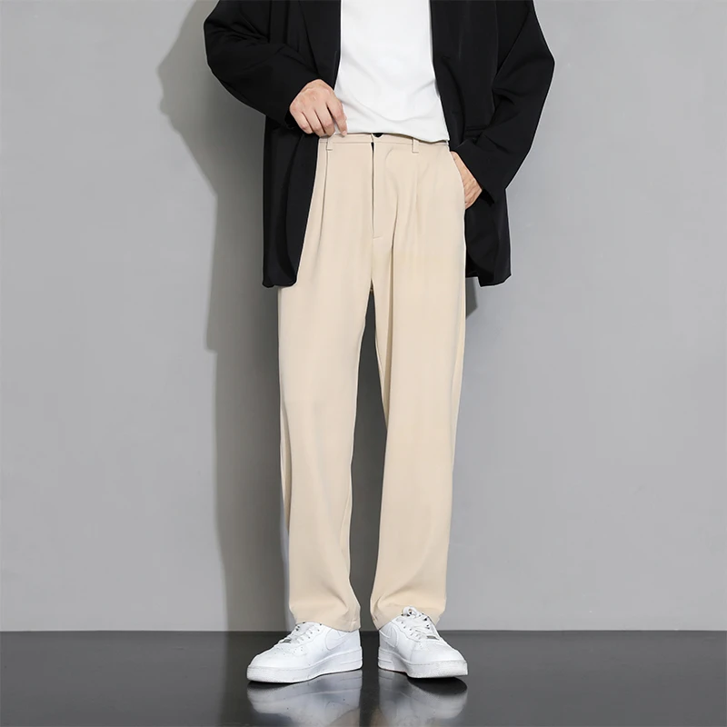 CUMUKKIYP Loose-Fit Casual Pants with Wide Leg Opening and Drawstring Waist for Men Baggy Black Grey Apricot