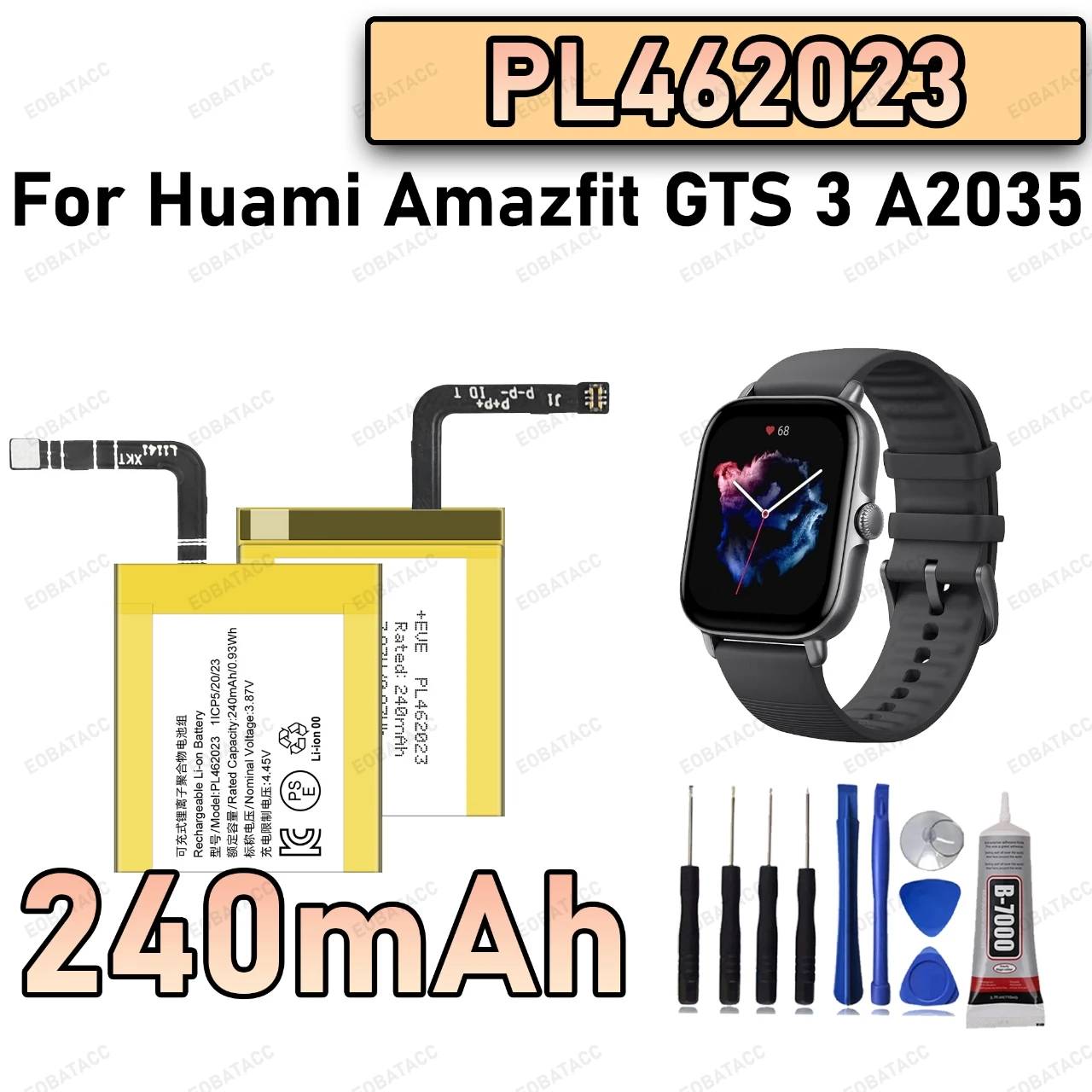 100% New Zero Cycle PL462023 Battery For Huami Amazfit GTR 3 A2035 Smart Watch Bateria +Free Tools