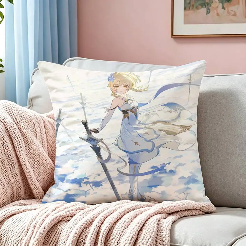 Game Genshin Impact Lumine Square Double-Sided printed Pillow Case Bedroom Bedside Pillow Sofa Cushion Cover