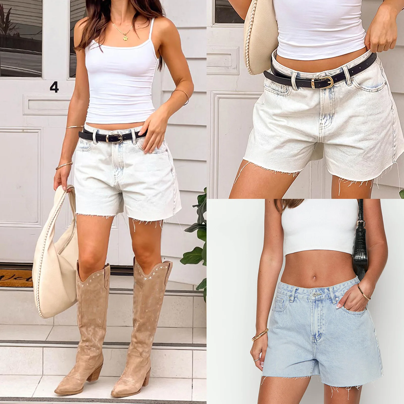 กางเกงยีนส์ขาสั้นลำลองคุณภาพสูงแบบใหม่ กางเกงยีนส์ขาสั้นเอวสูงทรงหลวมสไตล์สาวฮอต ดีไซน์แฟชั่นสำหรับผู้หญิง ฤดูใบไม้ผลิและฤดูร้อน