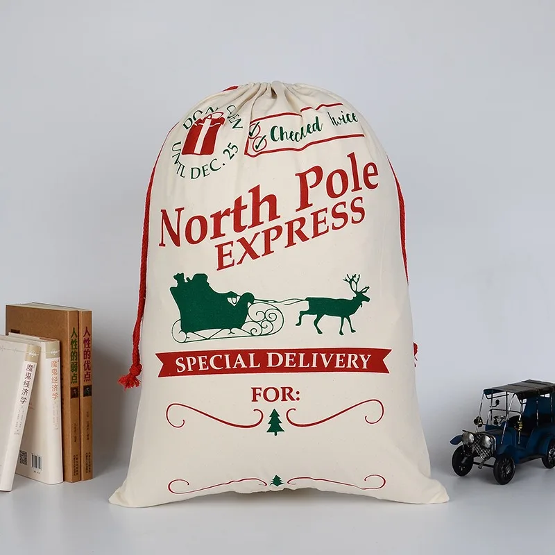 Frohe Weihnachten Süßigkeiten-Geschenktasche Baumwoll-Canvas Weihnachtsstrumpf Santa DIY Kordelzug-Socken für Kinder 50*70cm Große Größe Neujahr – Detail 5