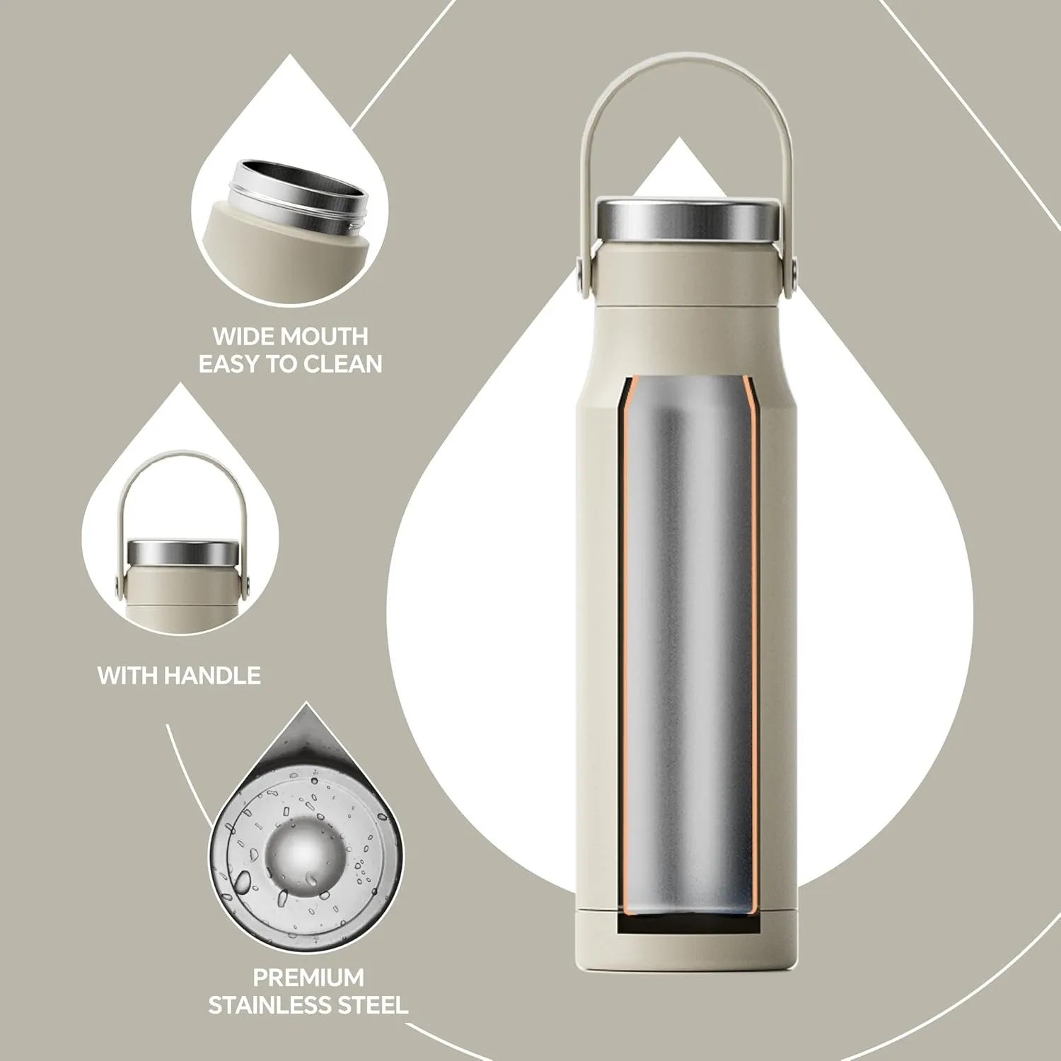 

Ideus 700ml stainless steel insulated water bottle, stopper leak-proof travel cup, suitable for holding water, tea, coffee, etc