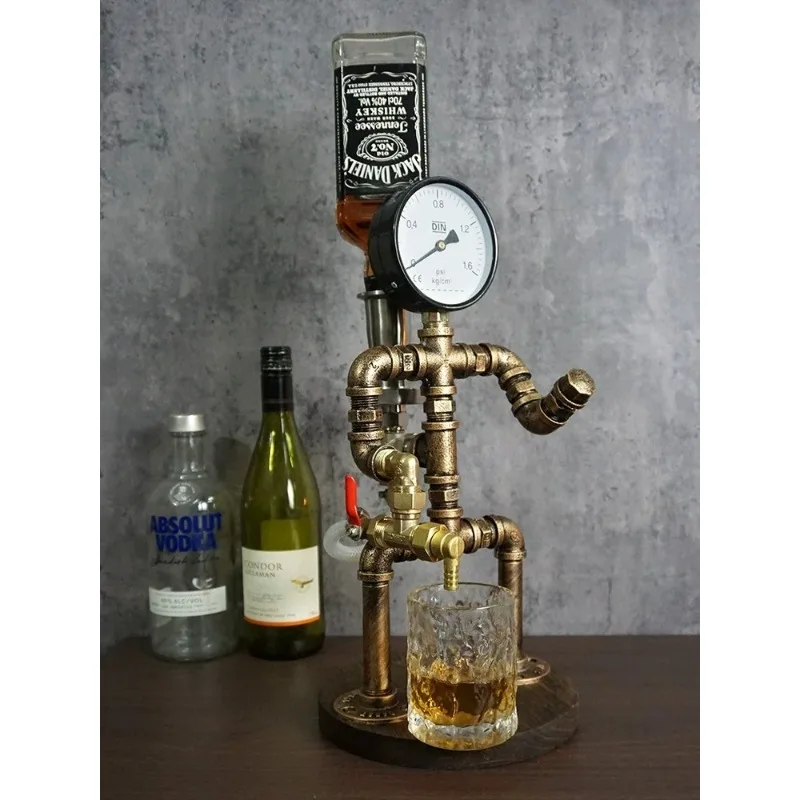 Steampunk water pipe robot wine dispenser retro industrial style wine rack cafe bar creative decoration ornament