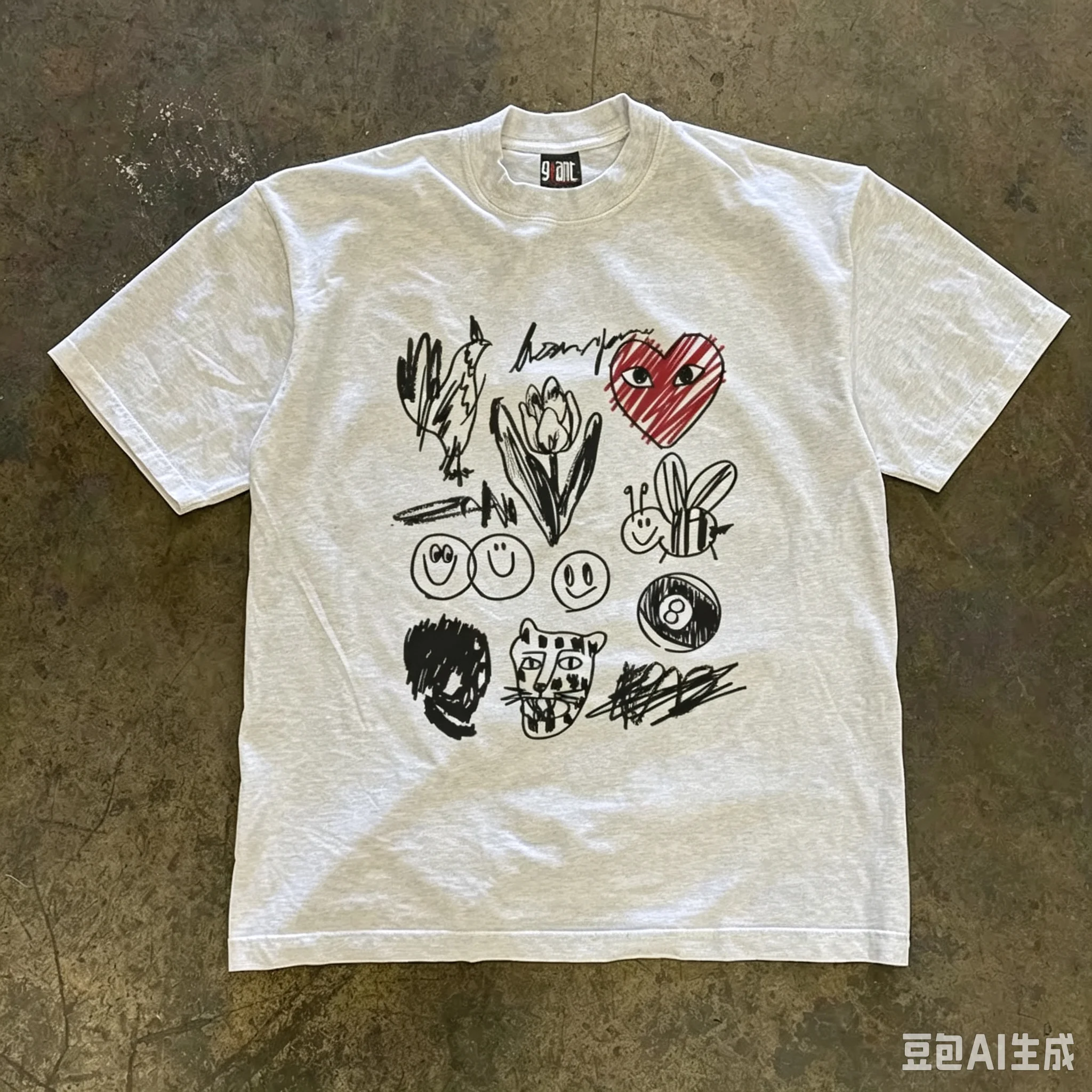 2026 American Retro Hand-drawn Graffiti Loose Unisex Short-sleeved T-shirt Heavyweight Couple's Casual Top