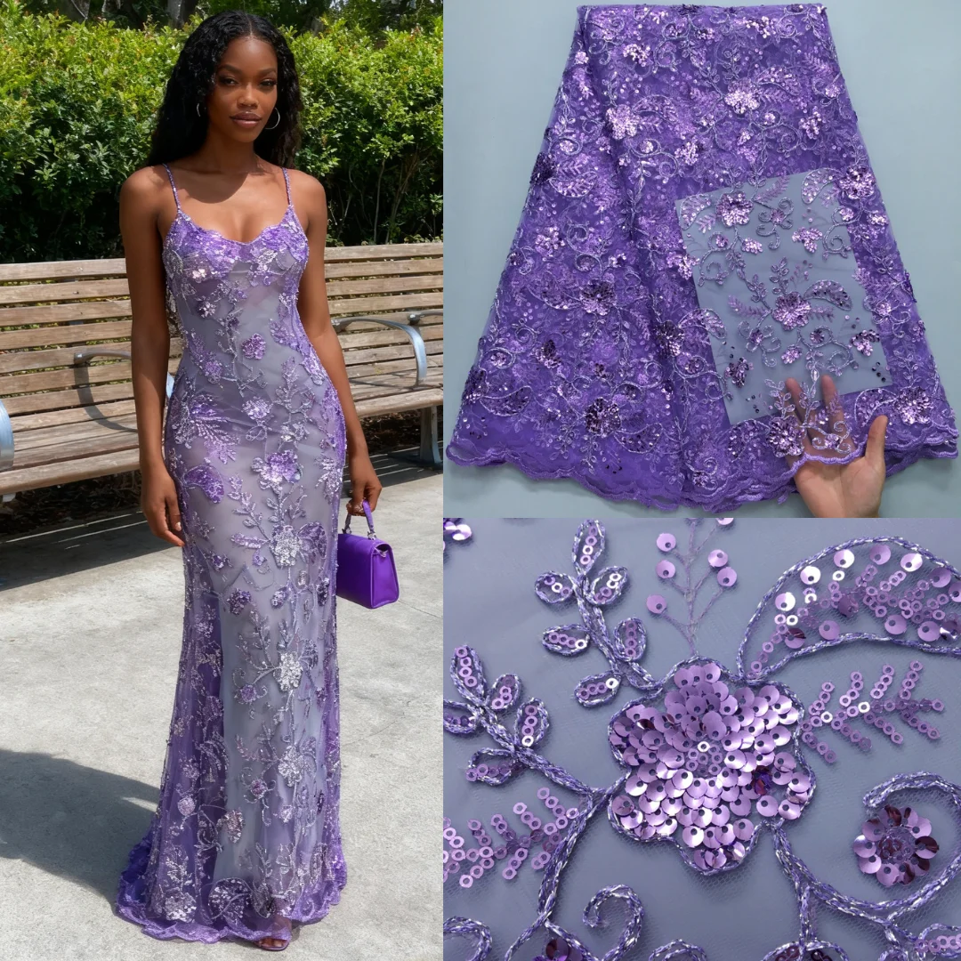 

SJD LACE African Mesh Sequins Lace Fabric French Sequins Bridal Lace 2025 Hot Sale Nigerian Women Wedding Party Dresses Sew 4180