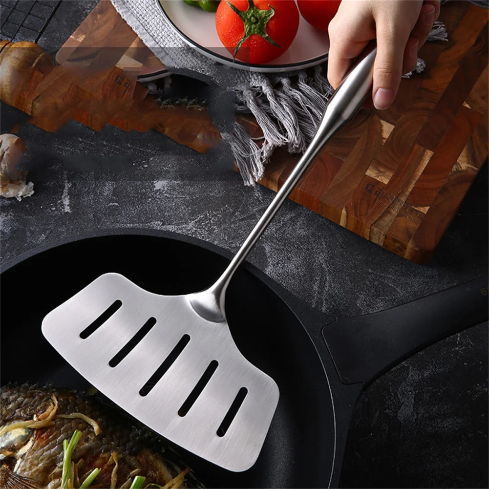 Spatule à poisson en acier inoxydable, lame large, tourneur de cuisine fendu avec poignée de degré de chaleur pour tourner