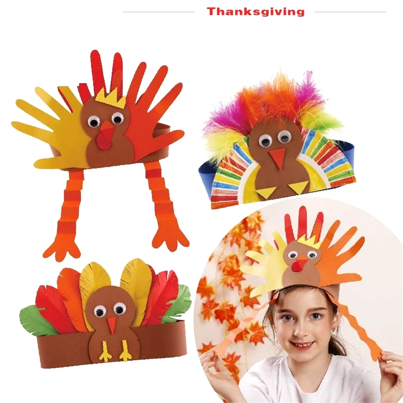 Funny Wacky Thanksgiving Handmade Turkey Hat Headdress DIY Material Kit Parent-child Activities Children Puzzle Sticky Toys Gift