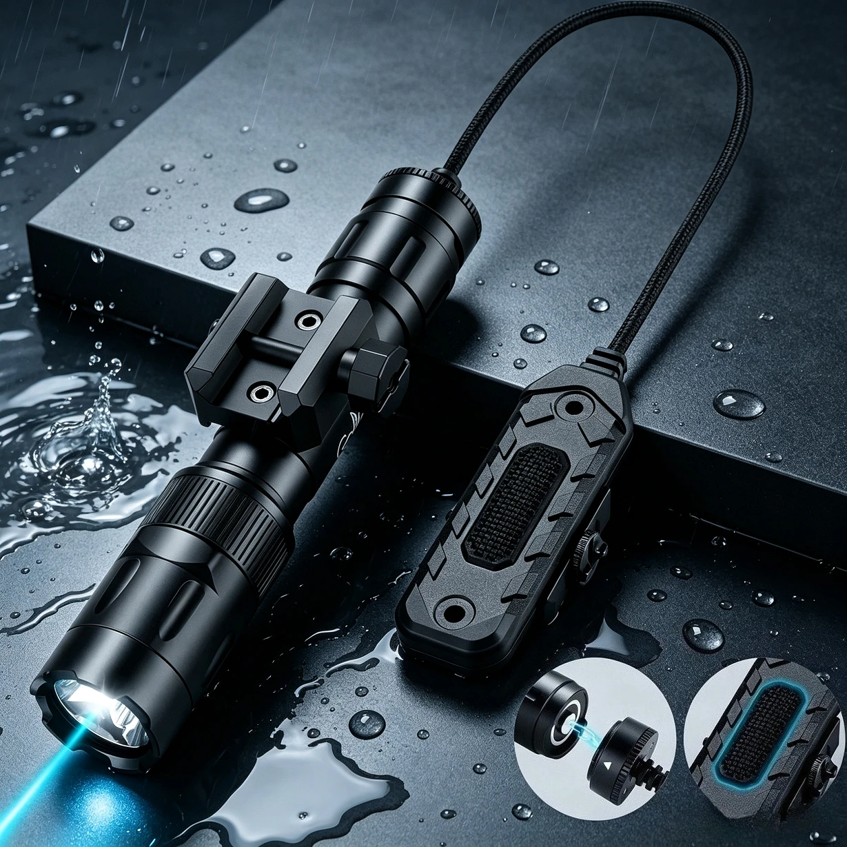 LED Torch Richfire 2500LMS Tactical Flashlight 2-in-1 ML Rail Mount Remote Pressure Switch for Hunting Patrol Outdoor Emergency