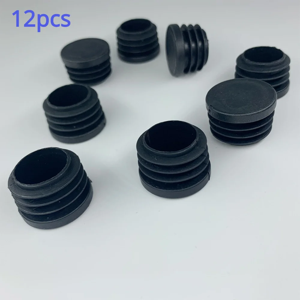 25mm Furniture Pipe Plug Round Plug Black Plastic Round Pipe Plug for Furniture Desk Table Chair Sofa Leg 12 Pieces