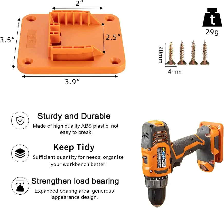 5-Pack For RIDGID 18V Max Lithium-Ion Drill Mount Dock Hanger, Plastic Tool Holder with 20 Screws