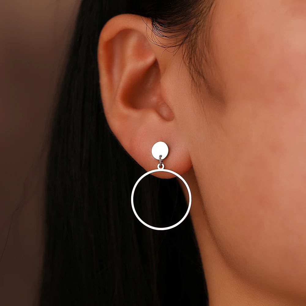 Stainless Steel Earrings New Classic Simple Geometric Circle Pendant Fashion Earrings For Women Jewelry Goth Trend Fine Gifts