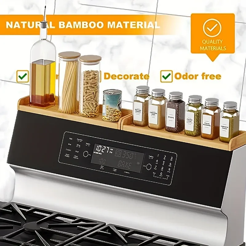 

Top Magnetic No Installation of Bamboo Shelf Kitchen Organizer Accessories Over The Stove Spice Storage Rack Magnetic 2 Pieces