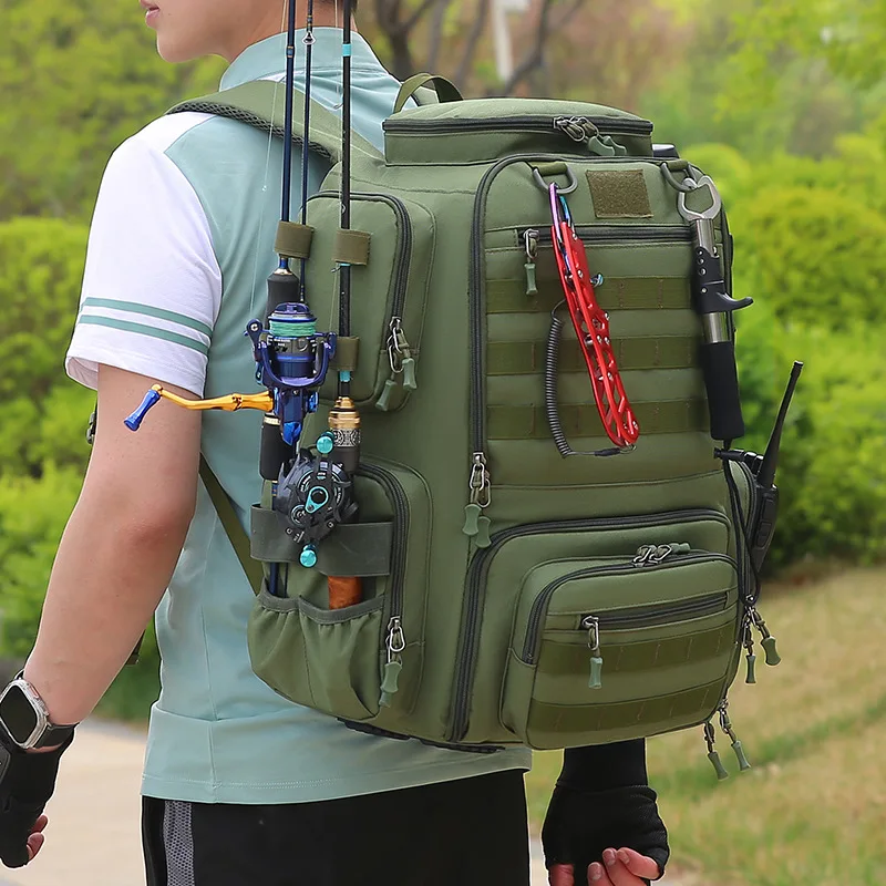 

60L Fishing Bag with Rod Holders Chest Bag Fish Tackle Lure Organizer Storage Backpack Outdoor Camping Hiking Large Bagpack