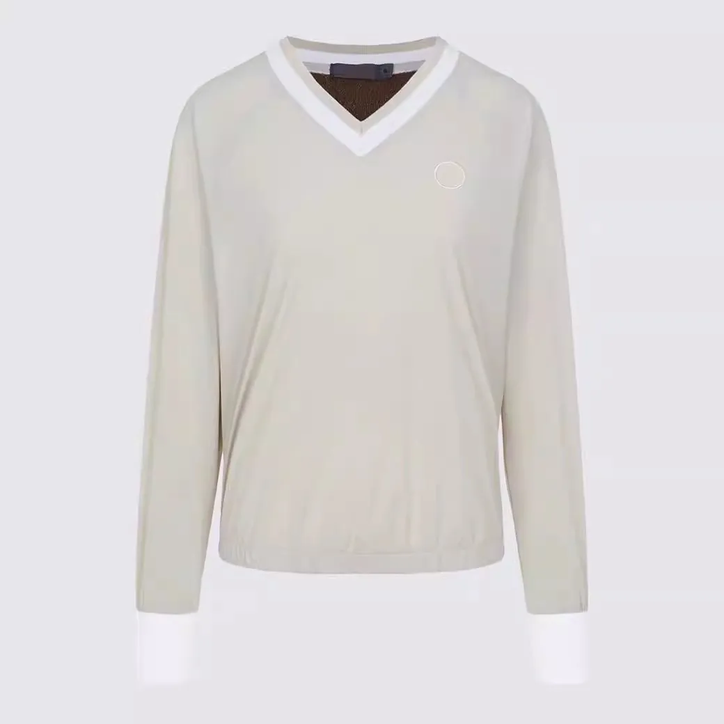 2026 Korean Original Women Golf Long Sleeve T-Shirt V Neck Logo Print Sports Top Comfort Slim Fit Ladies Golf Athletic Apparel