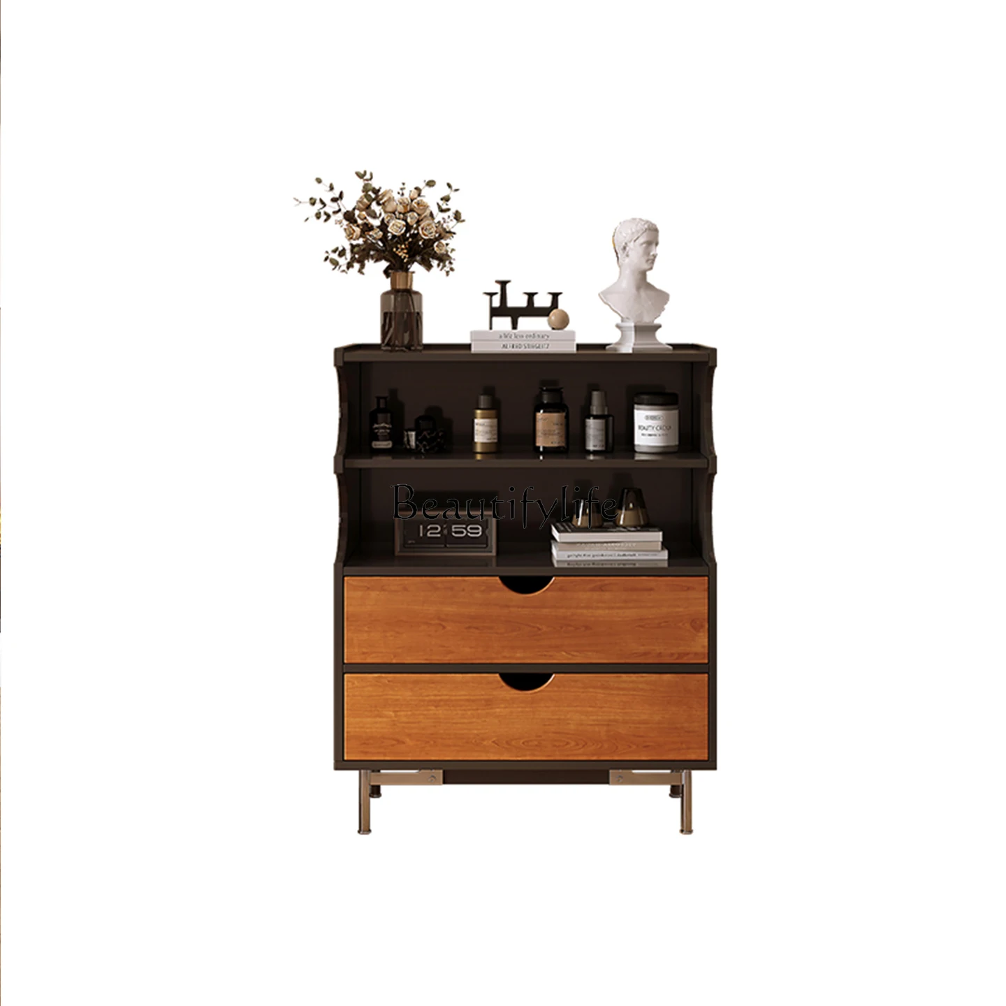 

Retro display cabinet solid wood wall four-layer side cabinet boxwood