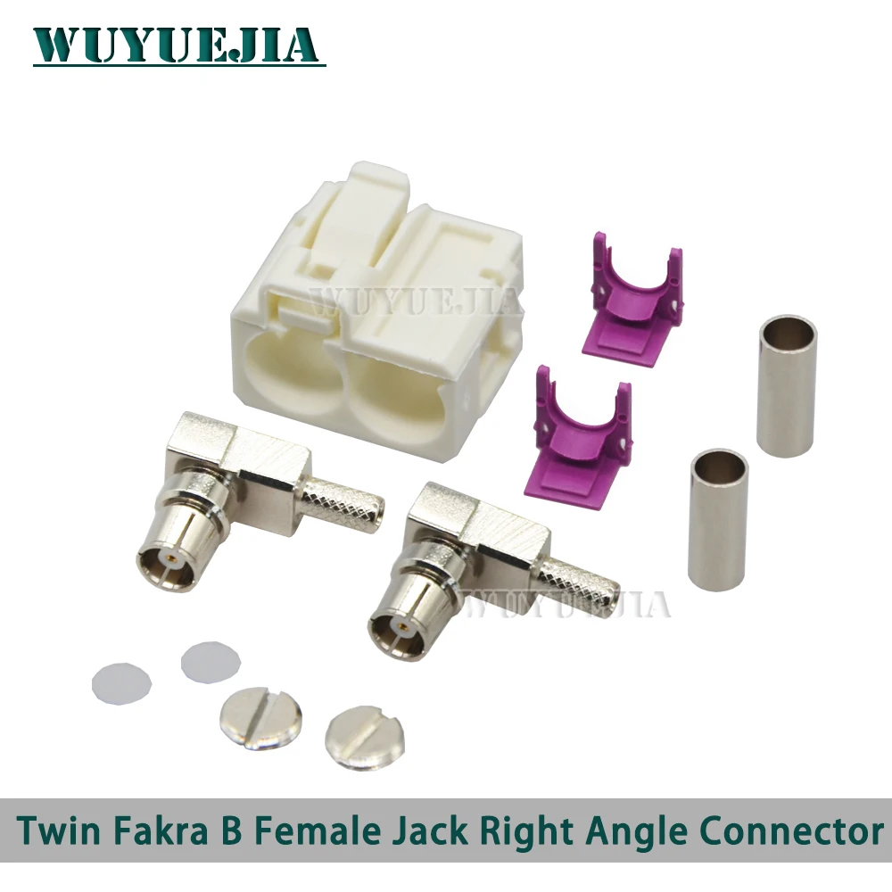 

2Pcs Twin Fakra Double Code B / Z Female Right Angle 90° Jack 50 Ohm RF Coaxial Wire Connectors for RG316 / RG174 Pigtail Cable