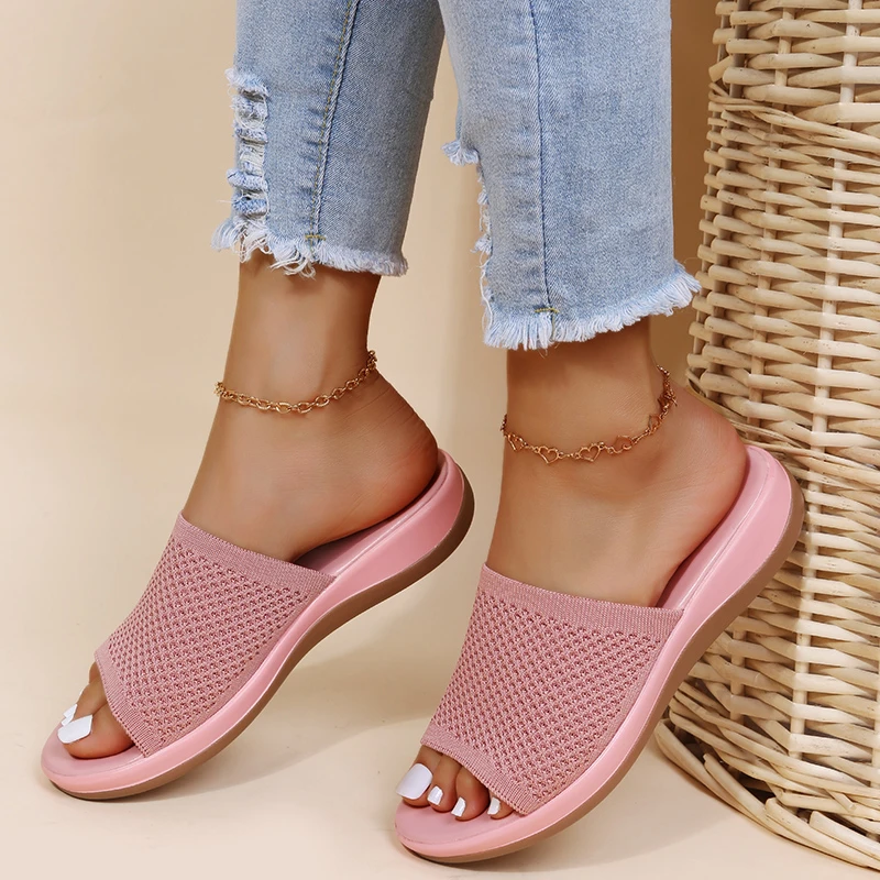 

New Slippers Women Summer Shoes Elastic Force Women's Flat Sandals Casual Indoor Outdoor Slipper Sandals For Beach Zapatos Mujer