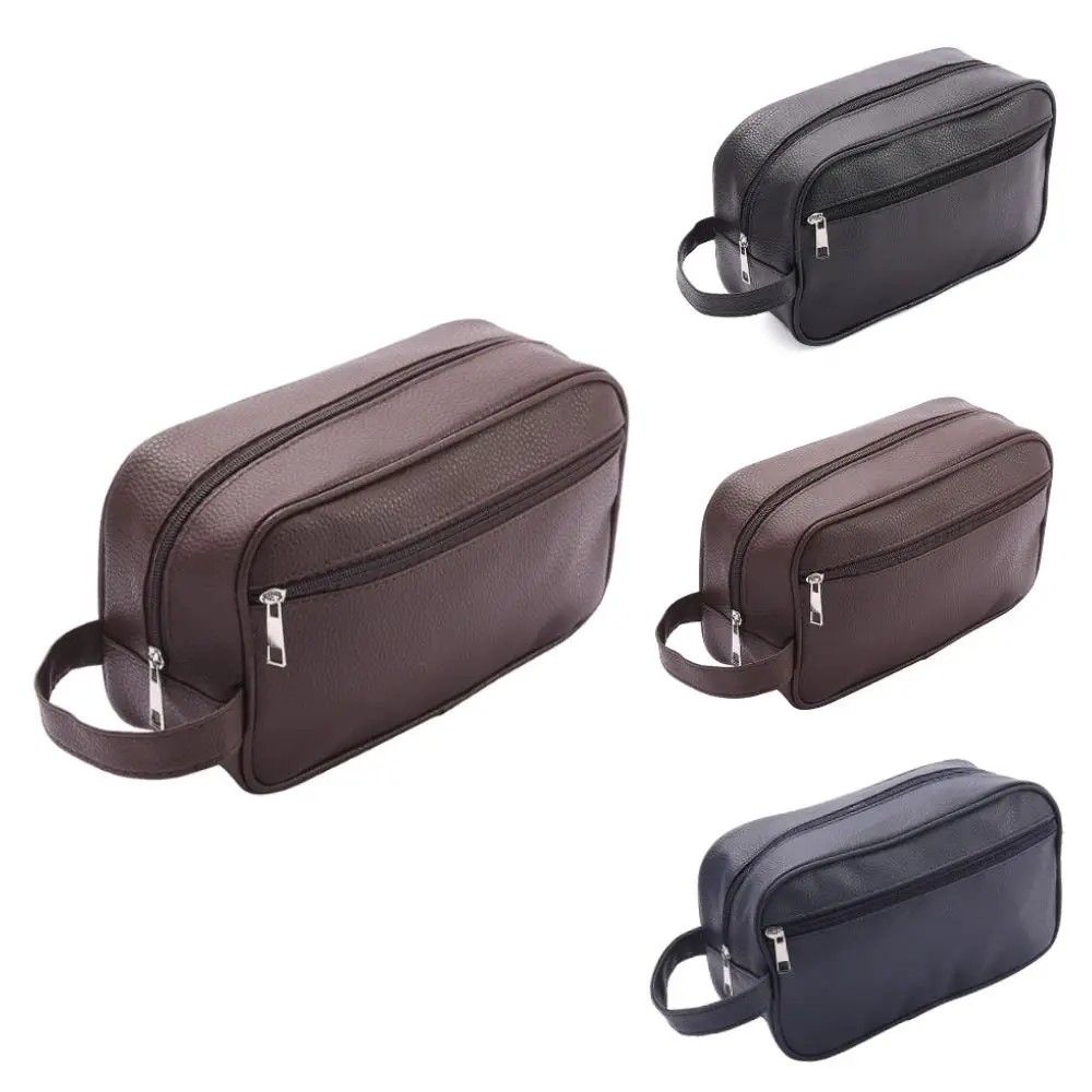 Portable Large Capacity Men Cosmetic Bag PU Leather Cosmetics Organizer Zipper Makeup Bags Storage Pouch Travel Toiletry Bag