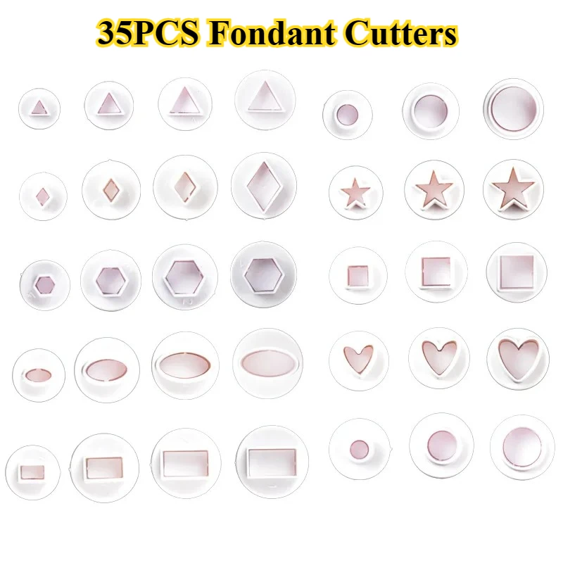 35PCS Heart Star Round Square Flower Geometry Shape Fondant Cake Decorate Gum Paste Pastry Sugar Craft Cutter Mold Baking Tools