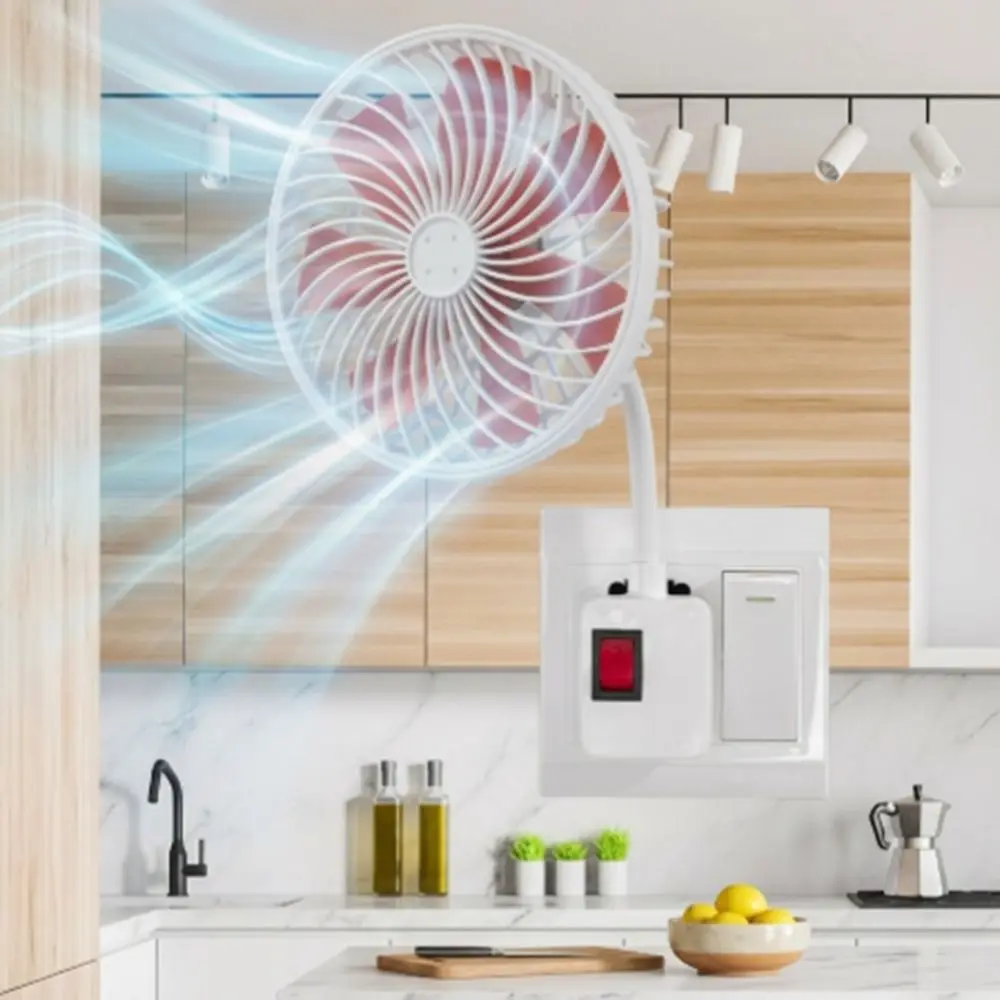 3-Prong Plug Wall Socket Fan Wall-Mounted Energy Saving Cooling Fan Seven-leaf 360 Degree Adjustable Kitchen Mini Fan Summer