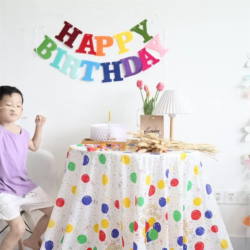 

Colored Balloon Disposable Tablecloth Happy Birthday Party Decor Kids Boy Girl Favor Waterproof PE Table Cover Birthday Supplies