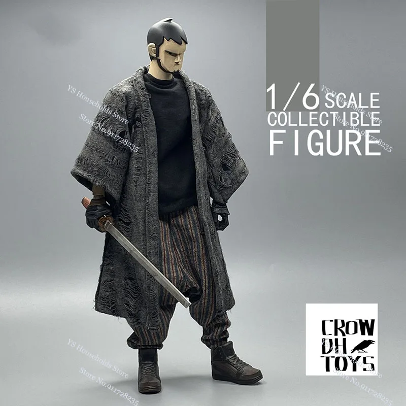 CROW DH TOYS 2 Styles 1/6 Man Soldier Linen Long Shirt Gray Rag Decoration Samurai Vintage Printing  Coat For 12