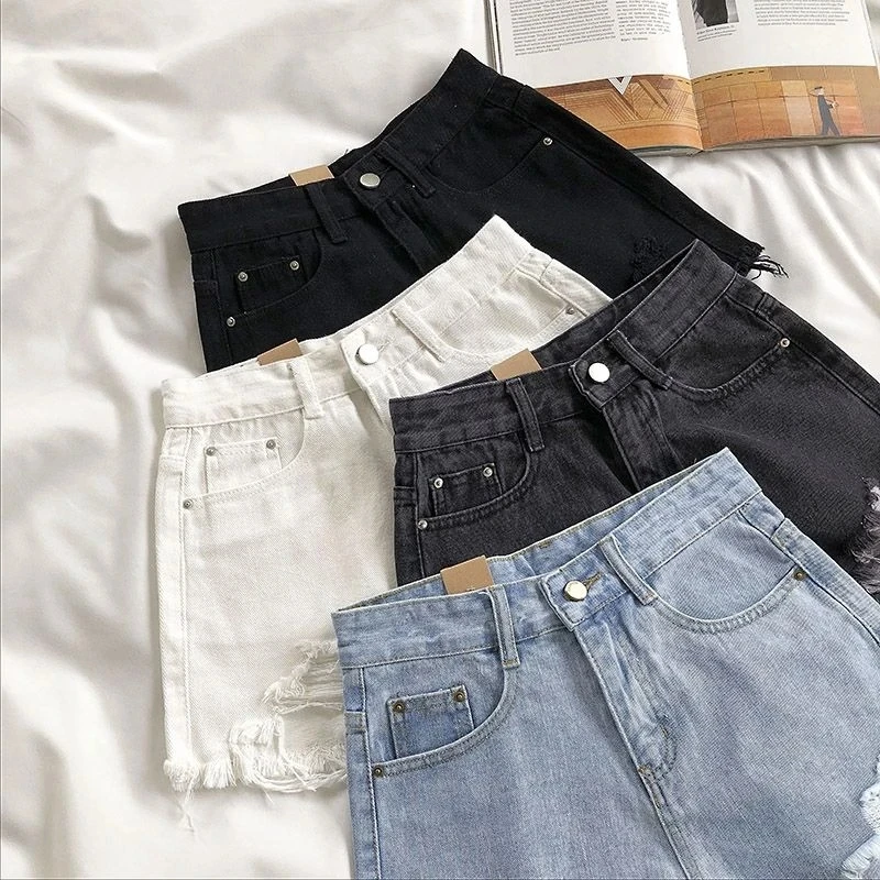 2023 Casual Hoge Taille Denim Shorts Vrouwen Zomer Plus Size Zak Kwastje Gat Gescheurde Jeans Korte Vrouwelijke Femme Korte Broek Vrouwen