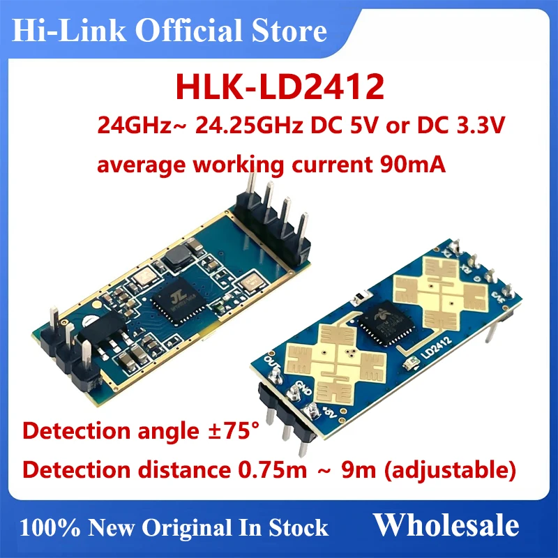 Hi-Link New Radar Module HLK-LD2412 24GHz Human Person Sensor Long-distance 9m LD2410 Updated Version