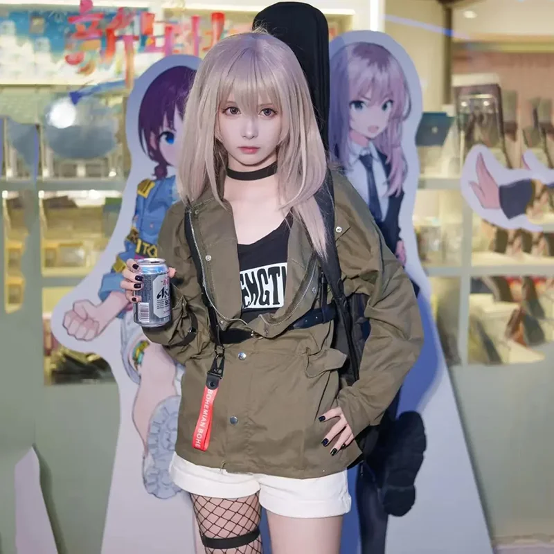 

Anime GIRLS BAND CRY KAWARAGI MOMOKA Cosplay Costume Women Green Coat T-shirt Shorts Suit Halloween Carnival Casual Clothes