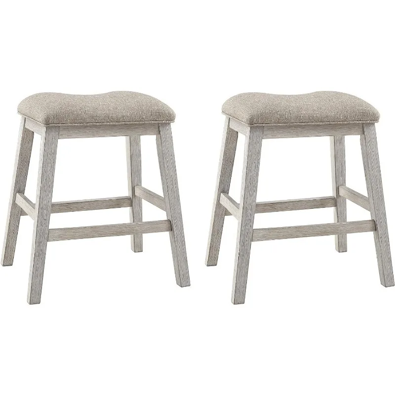 Rustic 24.4" Counter Height Upholstered Barstool, 2 Count, Gray