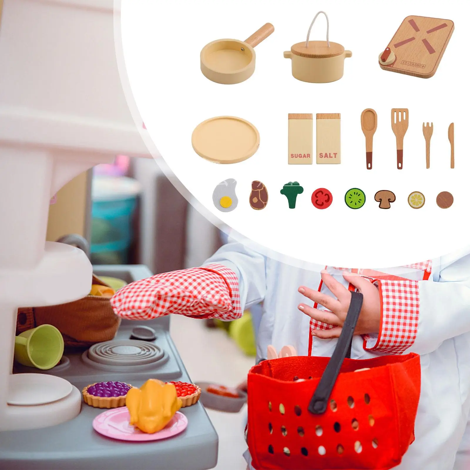 Pretend Play Cooking Toys Pretend Play Kitchen Toys Parent Child Interaction Wooden Vegetables Playset with Wooden Pots