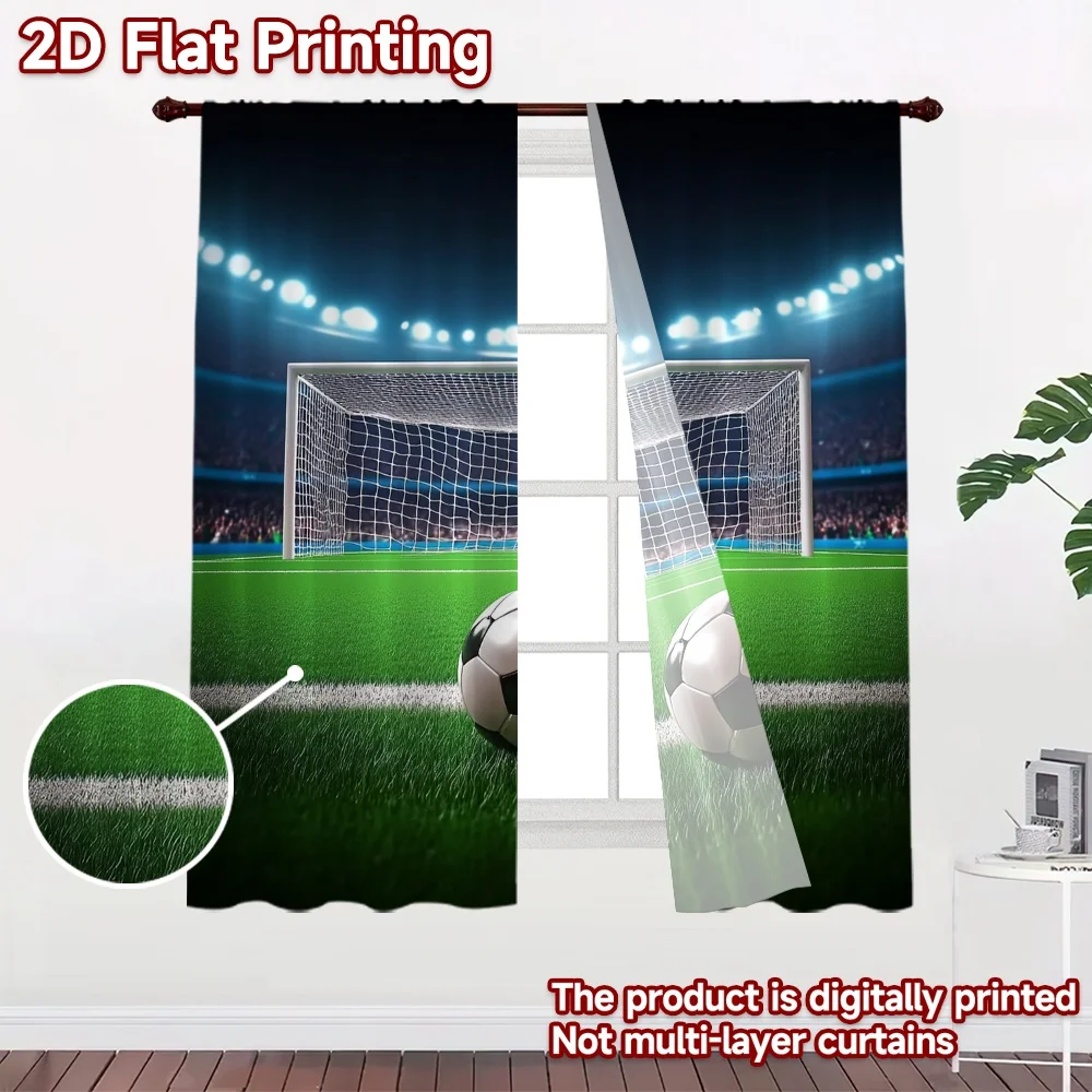 2D flat 2pcs Curtain Vintage drapes and curtains Soccer Ball and Goal Digitally printed polyester, colorfast Festive Wall Decor