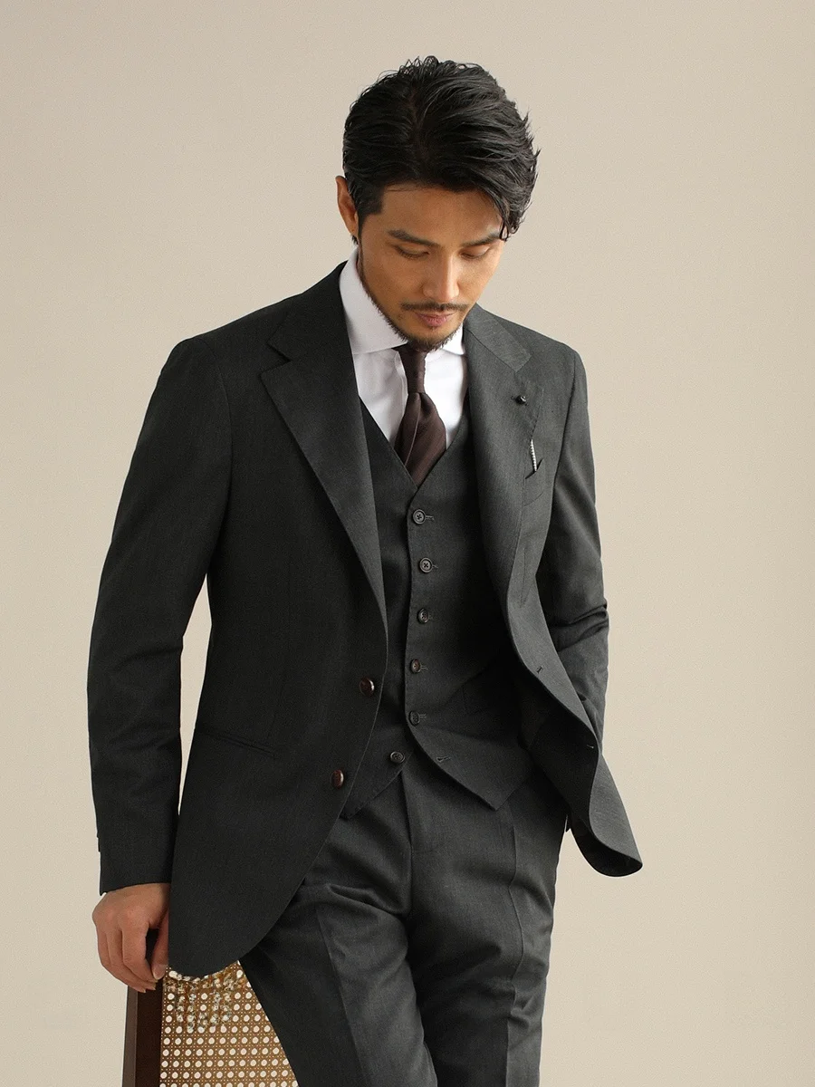 

Cultum Italian Sle Men's Casual Wedding Suit Set High Quali Double Twist 60 Wool No Ironing Required Busin Wear