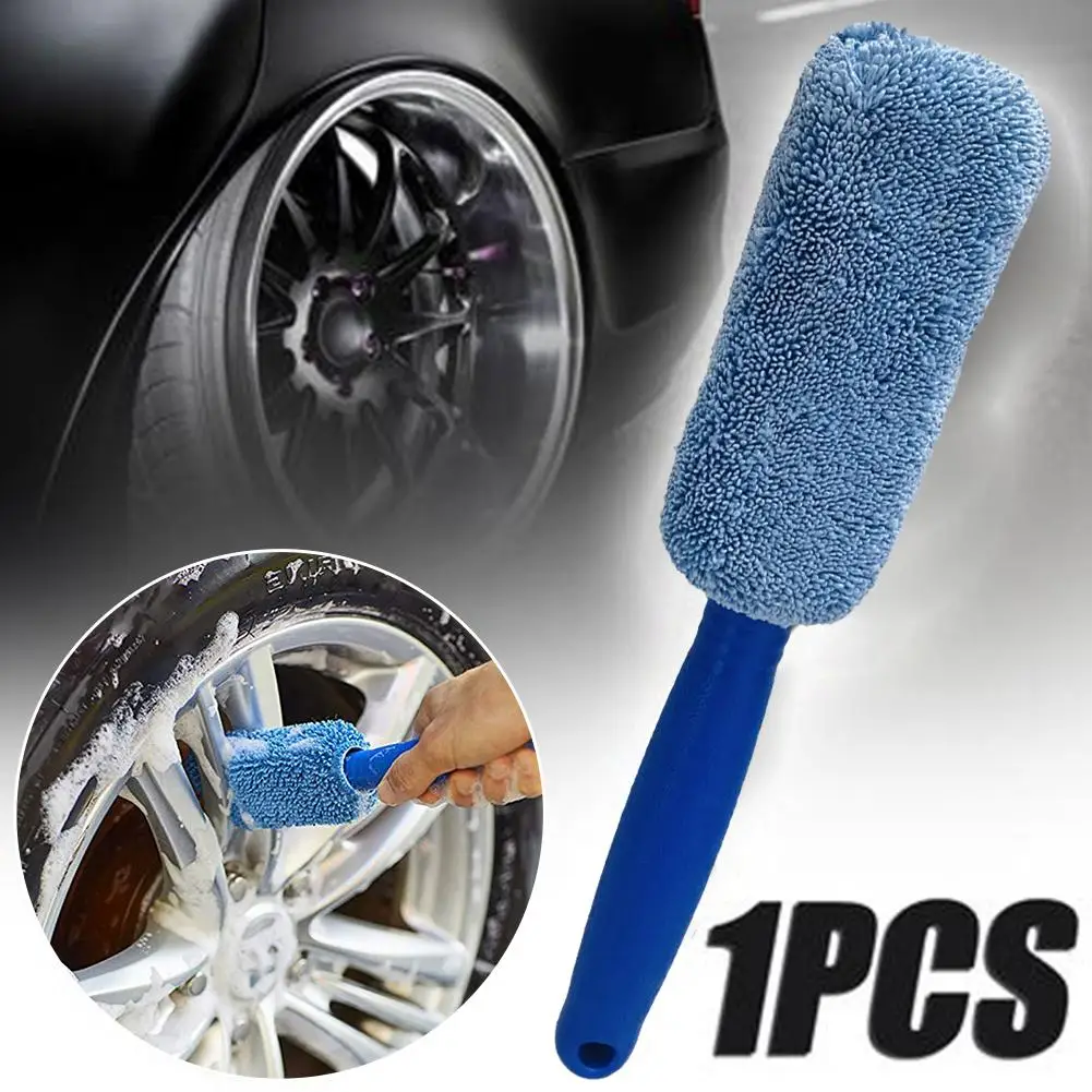 Car Wheel Wash Brush Portable Microfiber Tire With Plastic Tool Handle Motorcycle Cleaning Auto Detailing Accessories N0r1