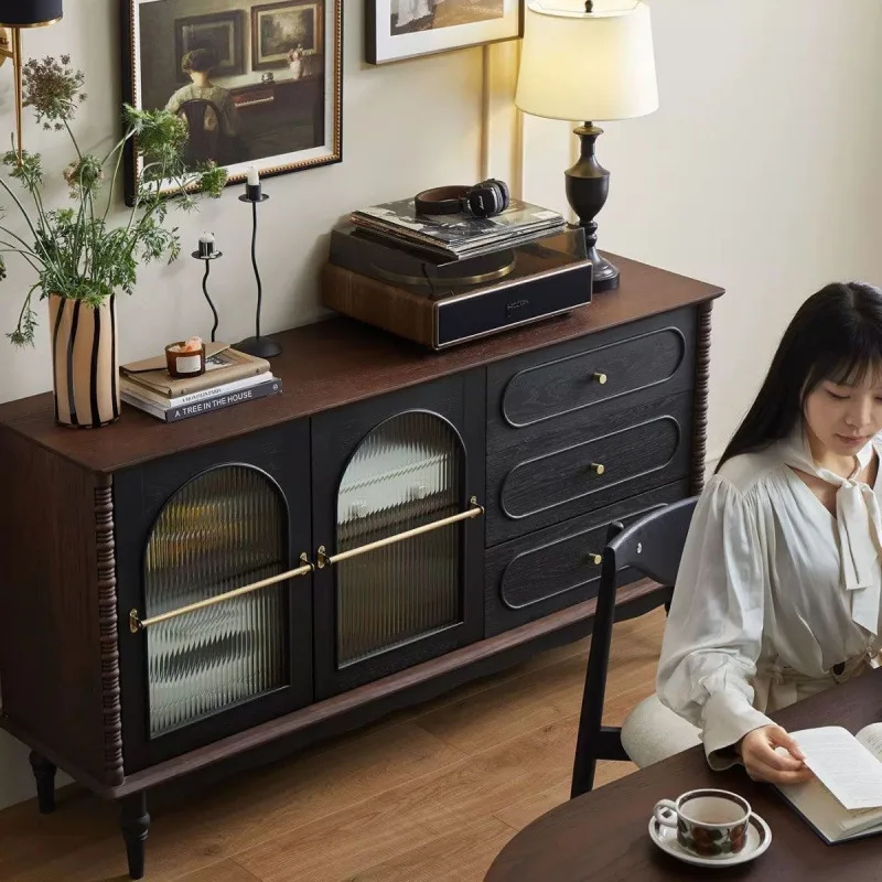 Nordic medieval lado de jantar retro simples armazenamento francês madeira maciça integrado armário parede sala estar armário chá