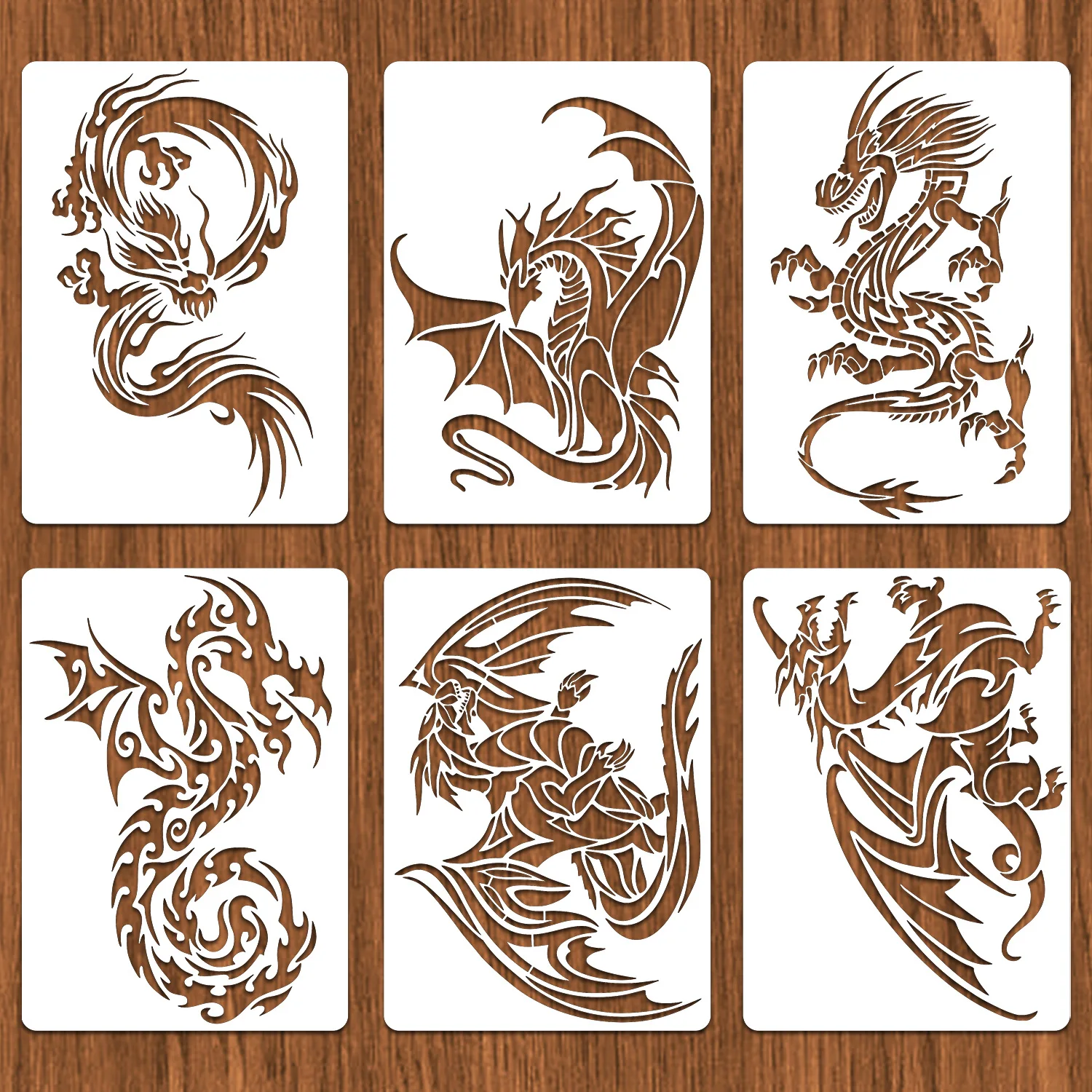 Bview Art 6-Piece Dragon Painting Stencil Set - Reusable Air