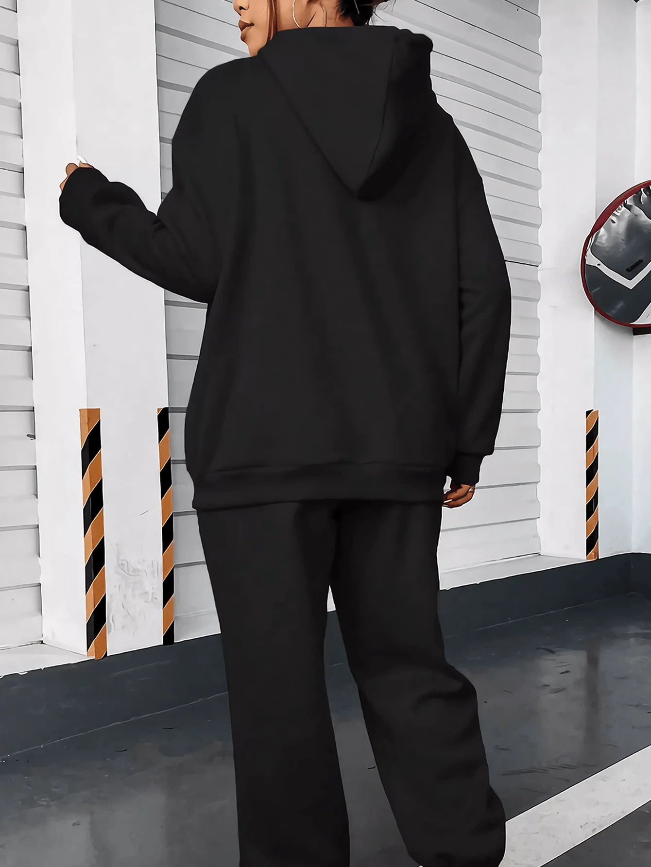 المرأة الخريف والشتاء موضة عادية فضفاض الهيب هوب الشارع يسوع رسالة مطبوعة الدافئة مقنعين البلوز + السراويل الرياضية مجموعة #6