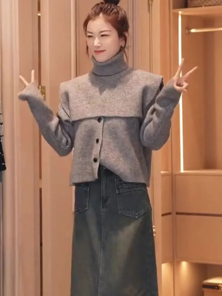 

Oajer Flagip Store High Ne Knitwear Women's Autumn Winter Two-Piece Set Commute Sle Regular Length Other 00% Material