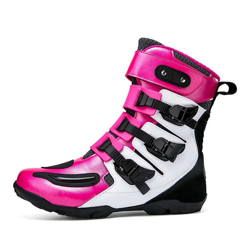 Anti-slip Pink Motorcycle Boots Wear Resistant Motocross Shoes Antiskid Motorcycle Shoes Friction Force Off-road Boots 37-48