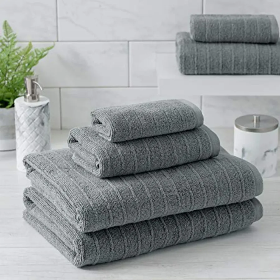 

Bathroom use, 100 cotton textured stripe towel set, gray, soft absorbent